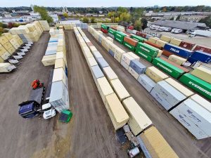 aerial shot of container yard
