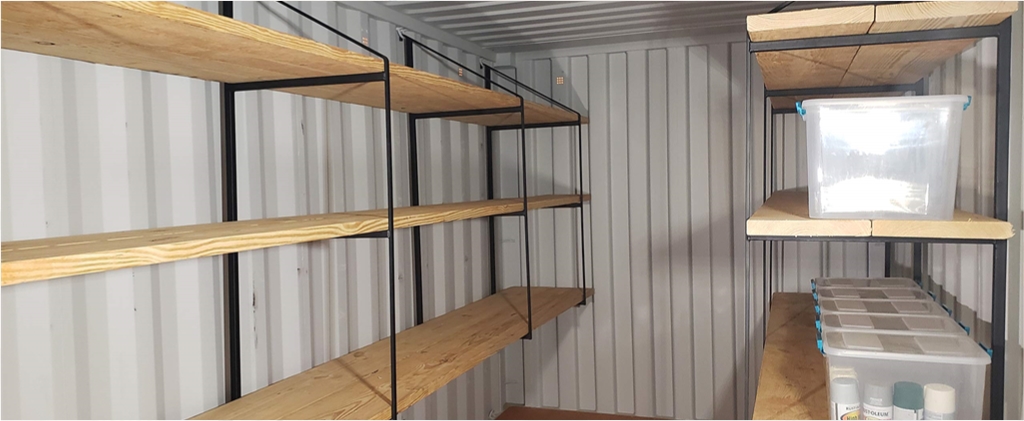 shipping container modification - shelving