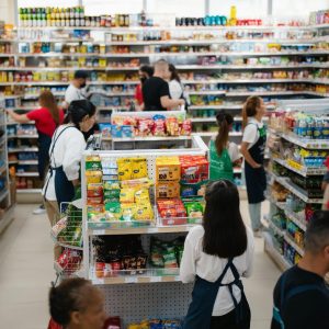 People shopping in a convenience store.