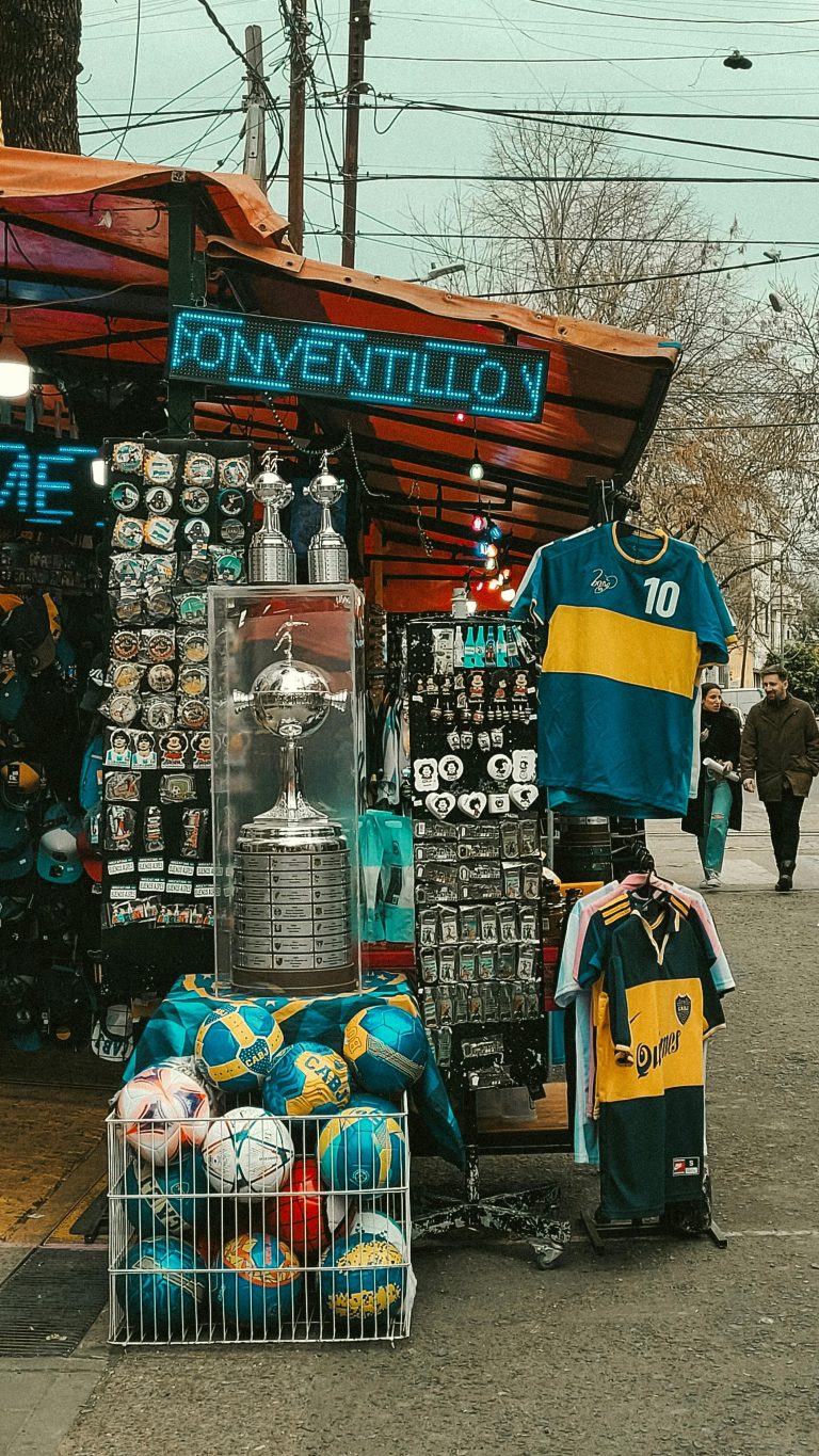 A sports memorabilia stand
